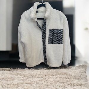 Women's White and Black Sherpa Jacket